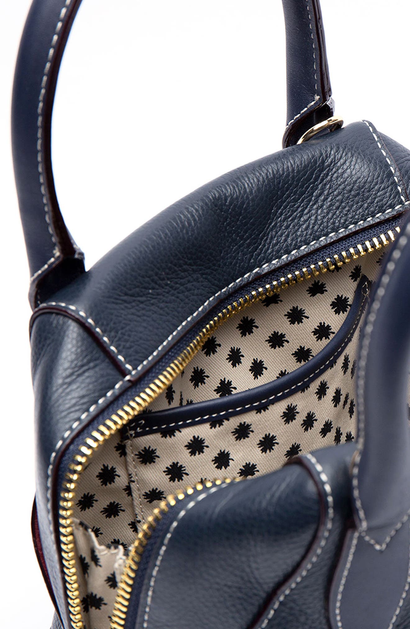 Small Abby Leather Satchel, Alternate, color, NAVY