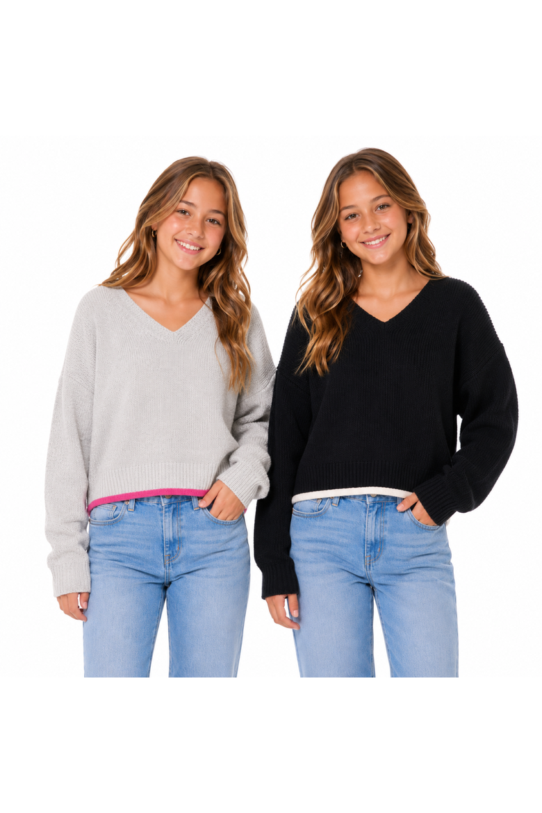 Girls' The "Malibu" Sweater - Big Kid, Alternate, color, Black/Cream