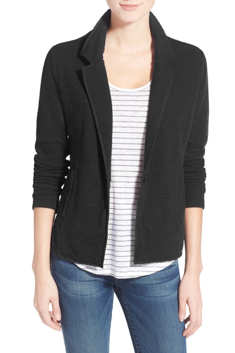 One-Button Knit Blazer, Main, color, BLACK