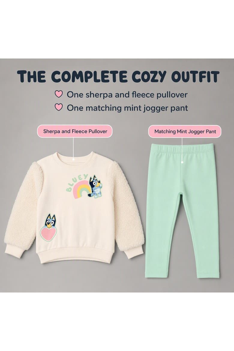 2-Piece Fleece Sweatshirt and Leggings Set, Alternate, color, Cream Mint Bluey