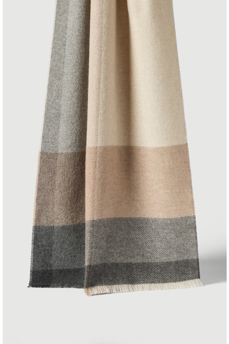 Wool and cashmere checked twill scarf, Main, color, Beige