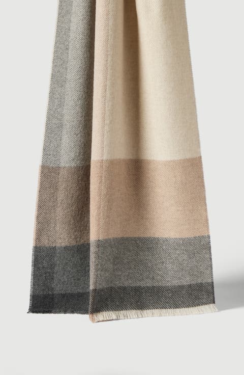 Wool and cashmere checked twill scarf
