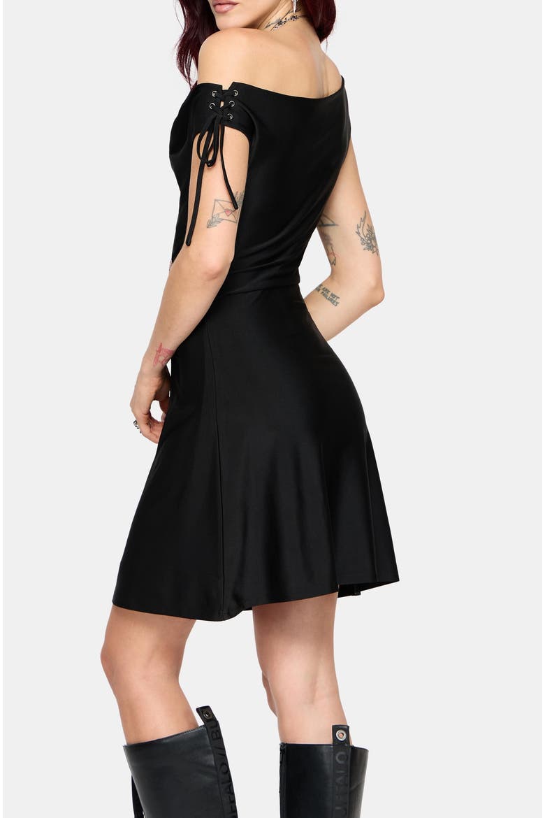 Noctavia Cowl Neck Lace Up Mini Dress, Alternate, color, Black