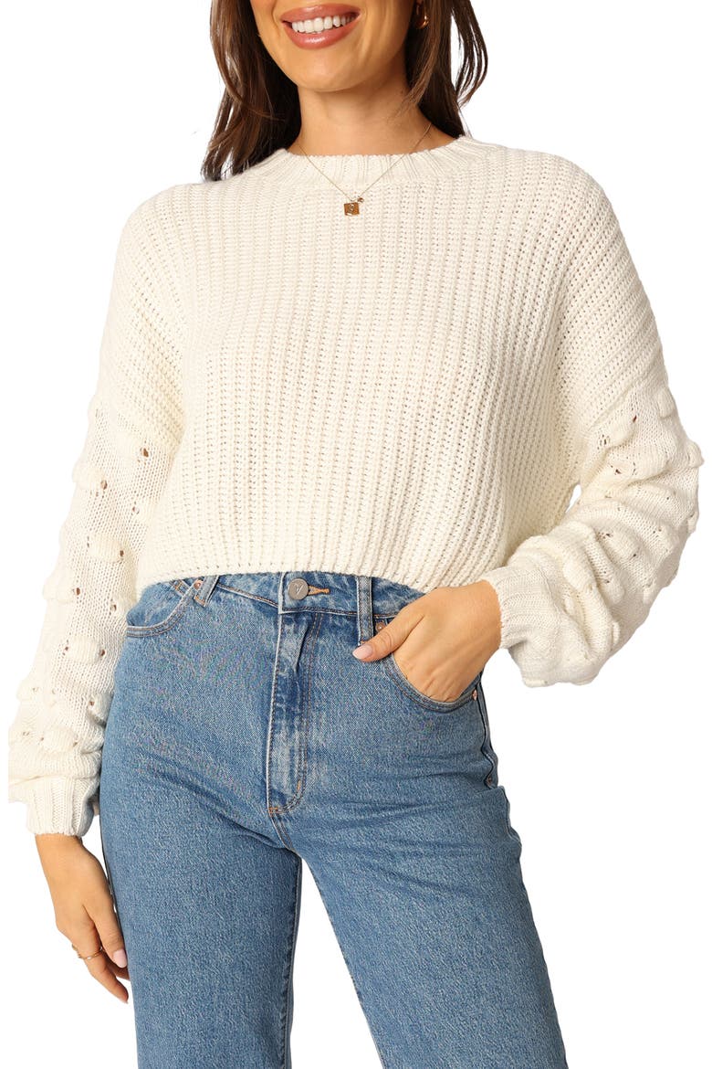 Catalina Textured Stitch Sleeve Sweater, Main, color, IVORY
