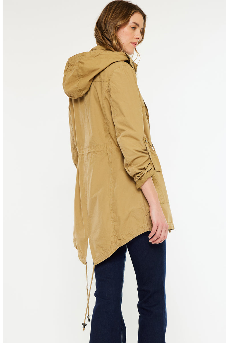 Tarsier Cotton Drawstring Utility Parka Jacket, Alternate, color, Tan