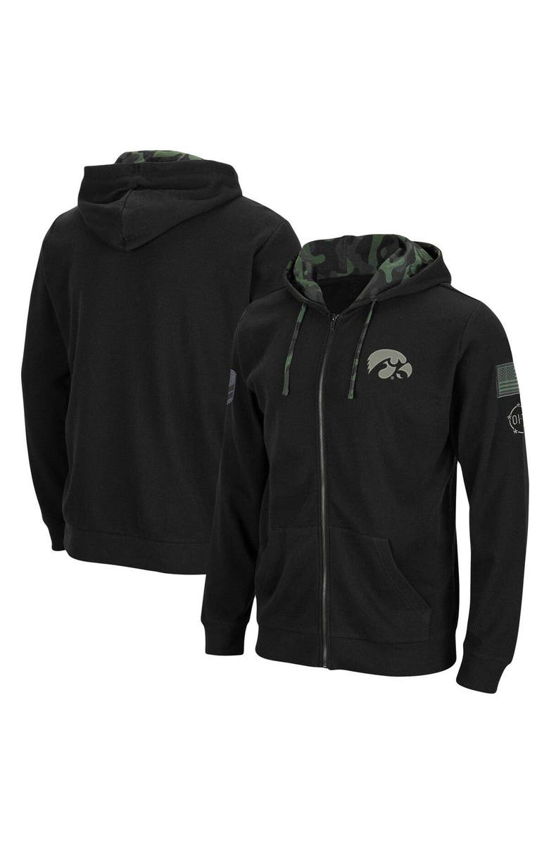 COLOSSEUM Men's Colosseum Black Iowa Hawkeyes OHT Slim Fit Lightweight Waffle Full-Zip Hoodie, Alternate, color, 