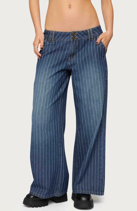 Cory Stripe Low Rise Wide Leg Jeans (Petite)