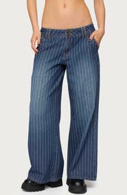 EDIKTED Cory Stripe Low Rise Wide Leg Jeans