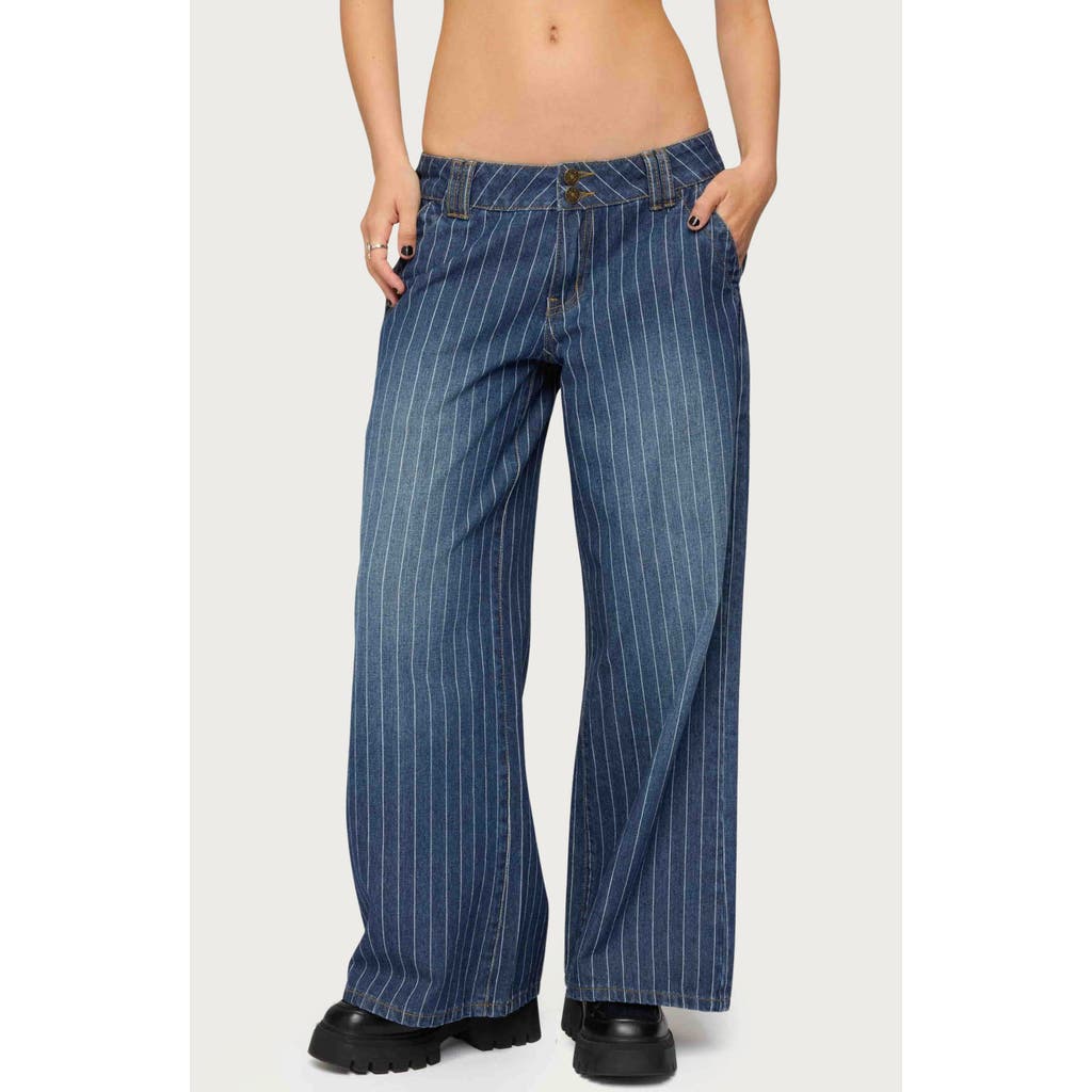 Edikted Cory Stripe Low Rise Wide Leg Jeans In Blue