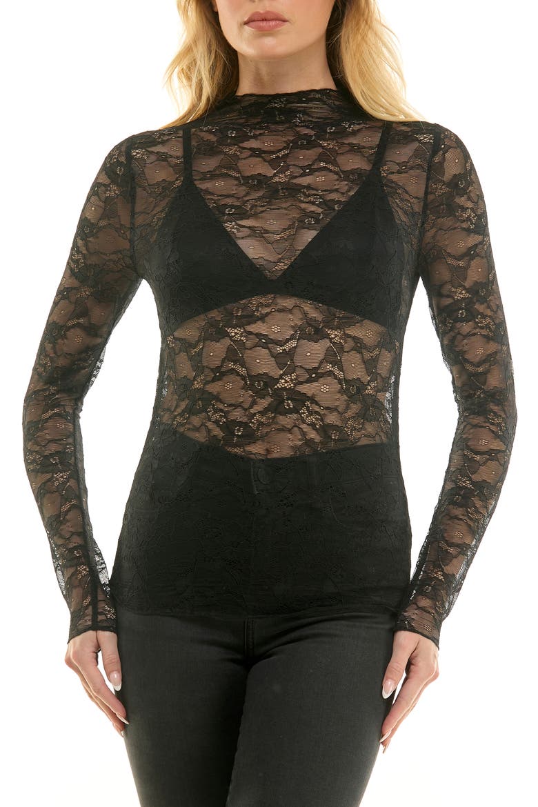 Lace Long Sleeve Top, Main, color, BLACK