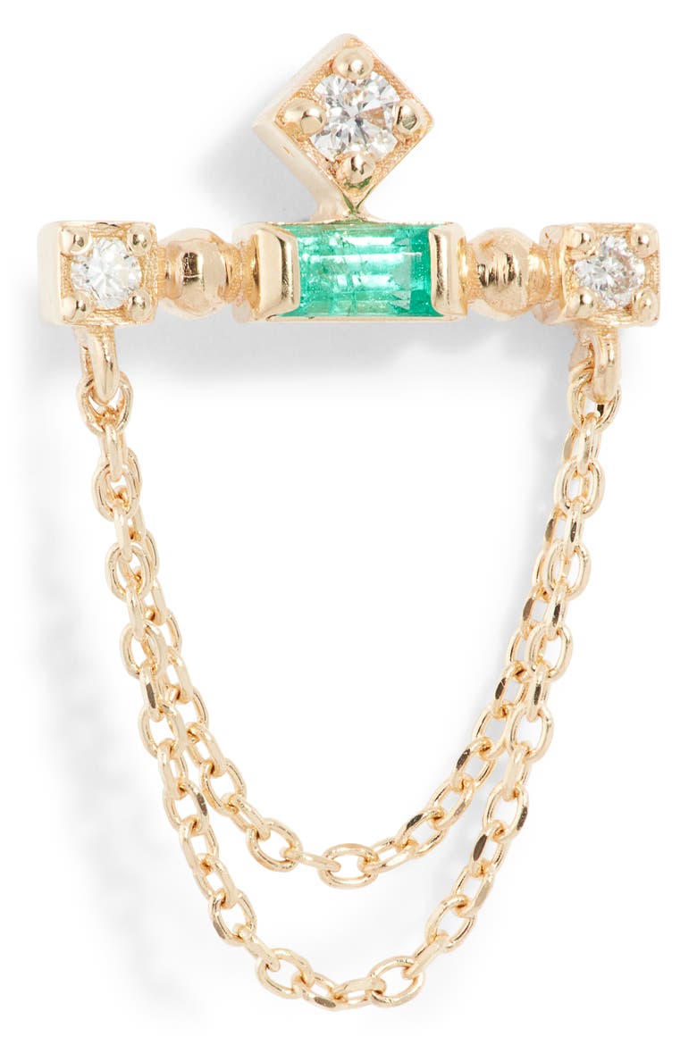 Cléo Emerald & Diamond Bar Chain Earrings, Alternate, color, EMERALD