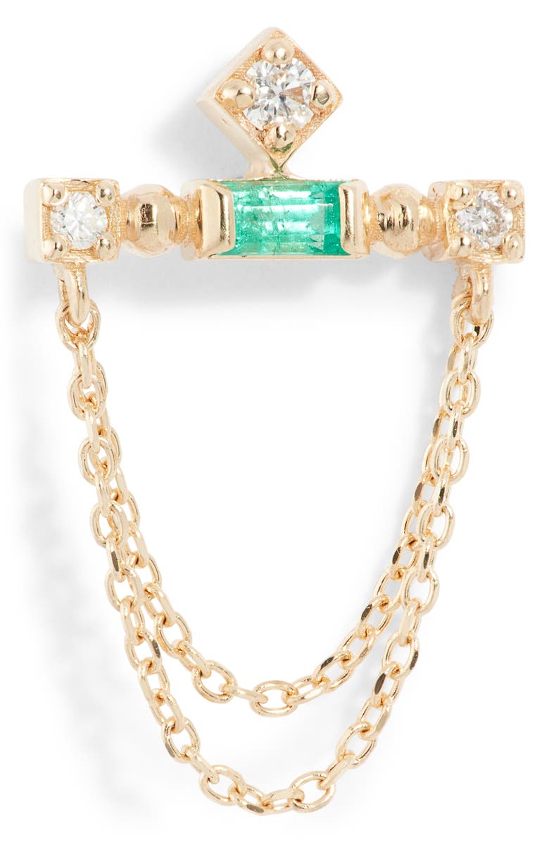 Anzie Cléo Emerald & Diamond Bar Chain Earrings, Alternate, color, Emerald