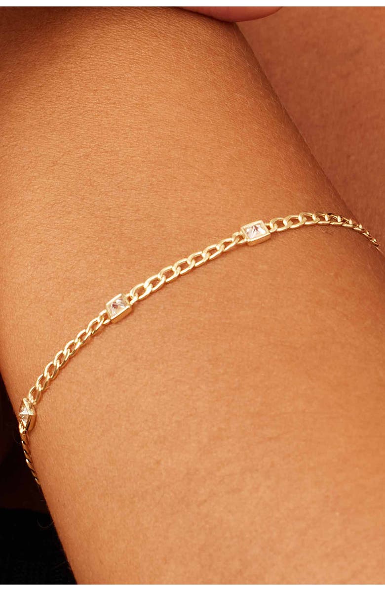 Oradina 14K Gold Dazzle Me Curb Bracelet, Alternate, color, Gold - White Zirconia