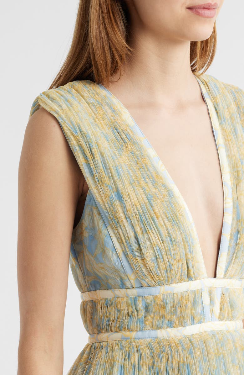 Hutch Plunge Neck Tiered Tulle Dress, Alternate, color, Sky Floral