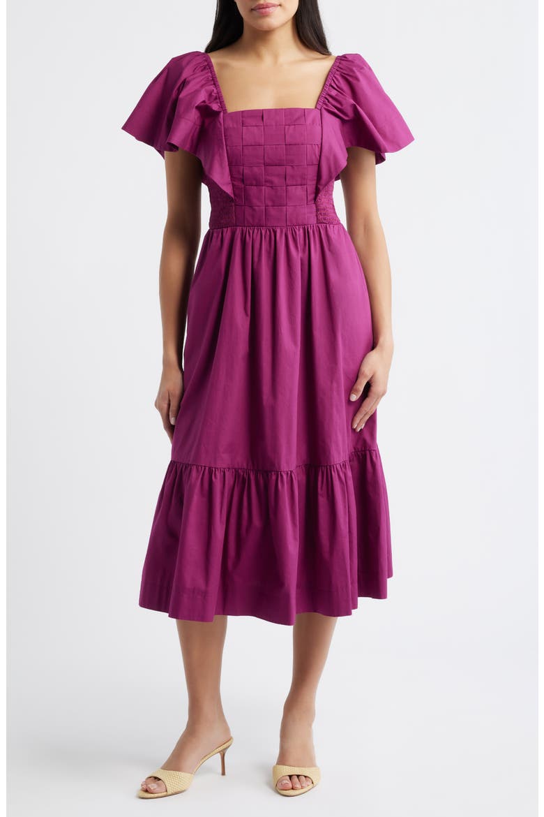 Flutter Sleeve Midi Dress, Main, color, BERRY