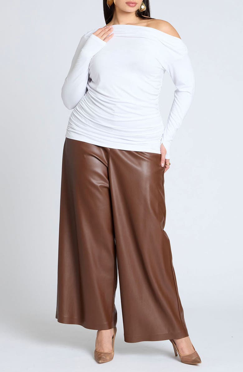 ELOQUII Ruched One-Shoulder Long Sleeve Jersey Top, Alternate, color,