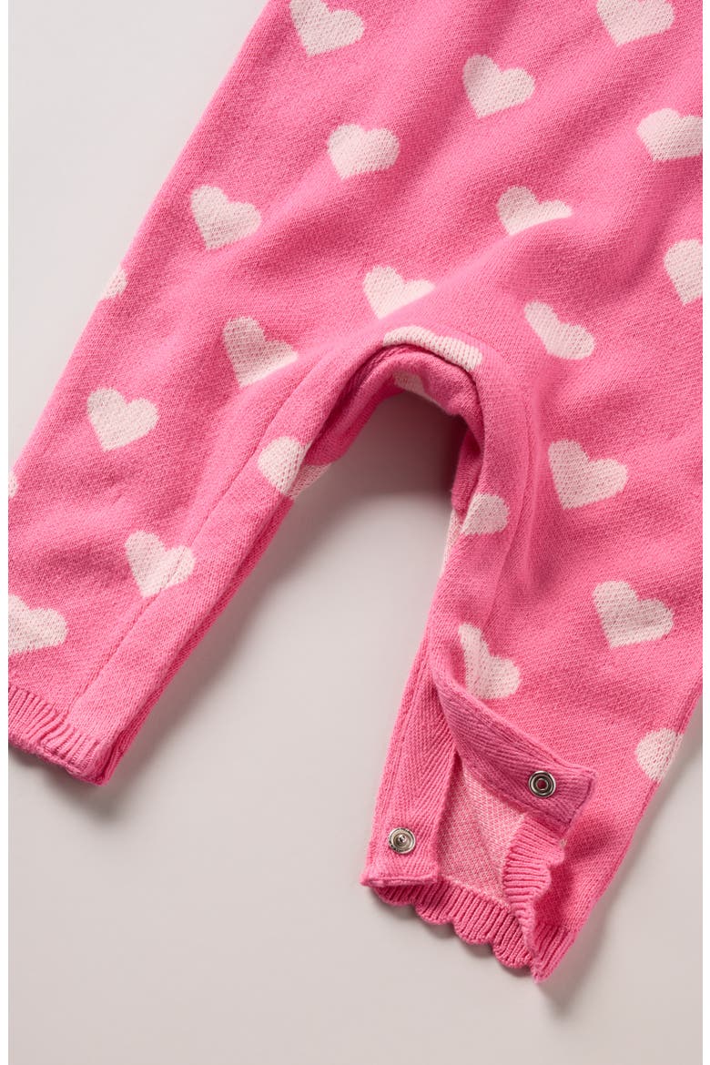 Bow Print Cotton Romper, Alternate, color, PINK AZALEA LOVELY HEARTS