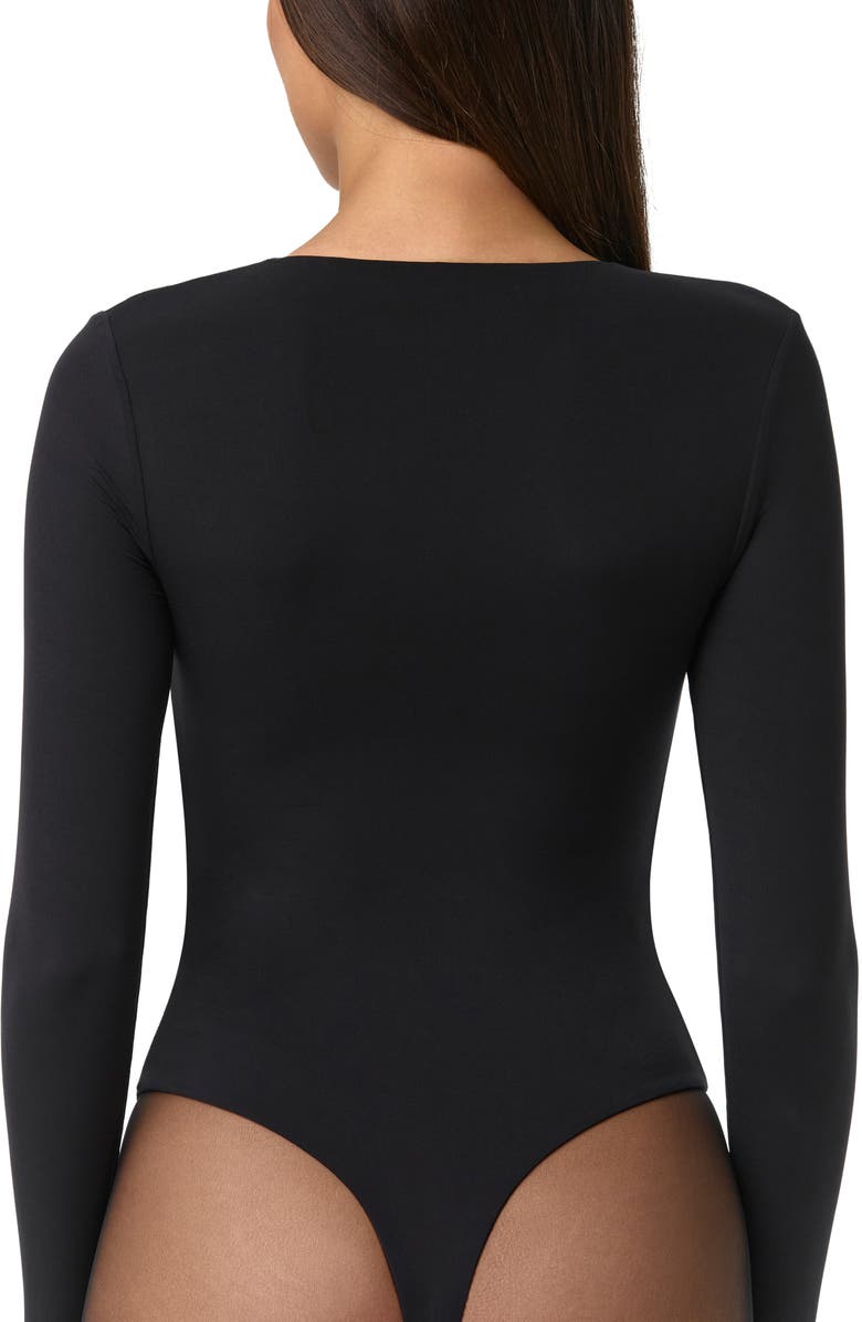 Naked Wardrobe Lace Up Bodysuit, Alternate, color, Black