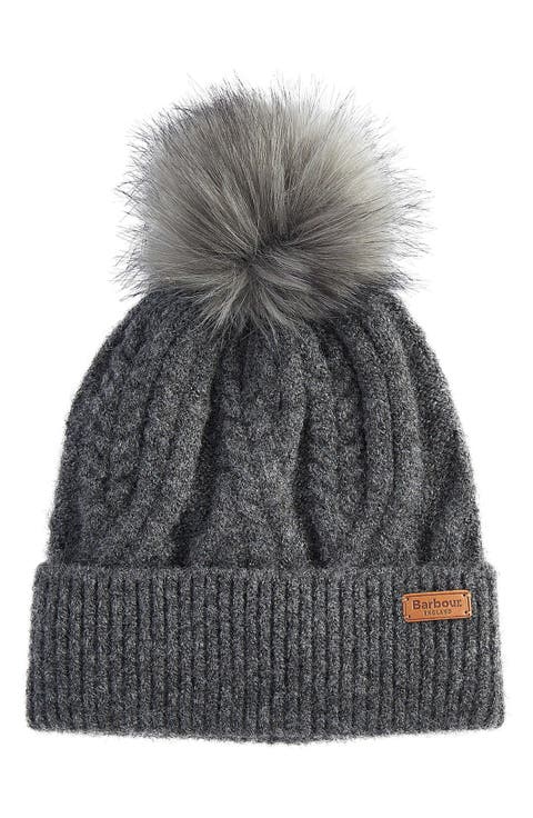 Elsdon Faux Fur Pompom Cable Stitch Beanie