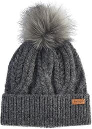 Barbour Elsdon Faux Fur Pompom Cable Stitch Beanie