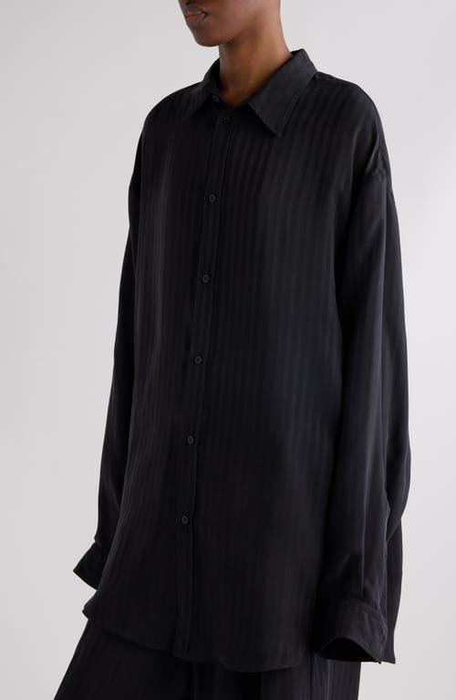 Balenciaga Tonal Stripe Oversize Button-up Shirt In Black