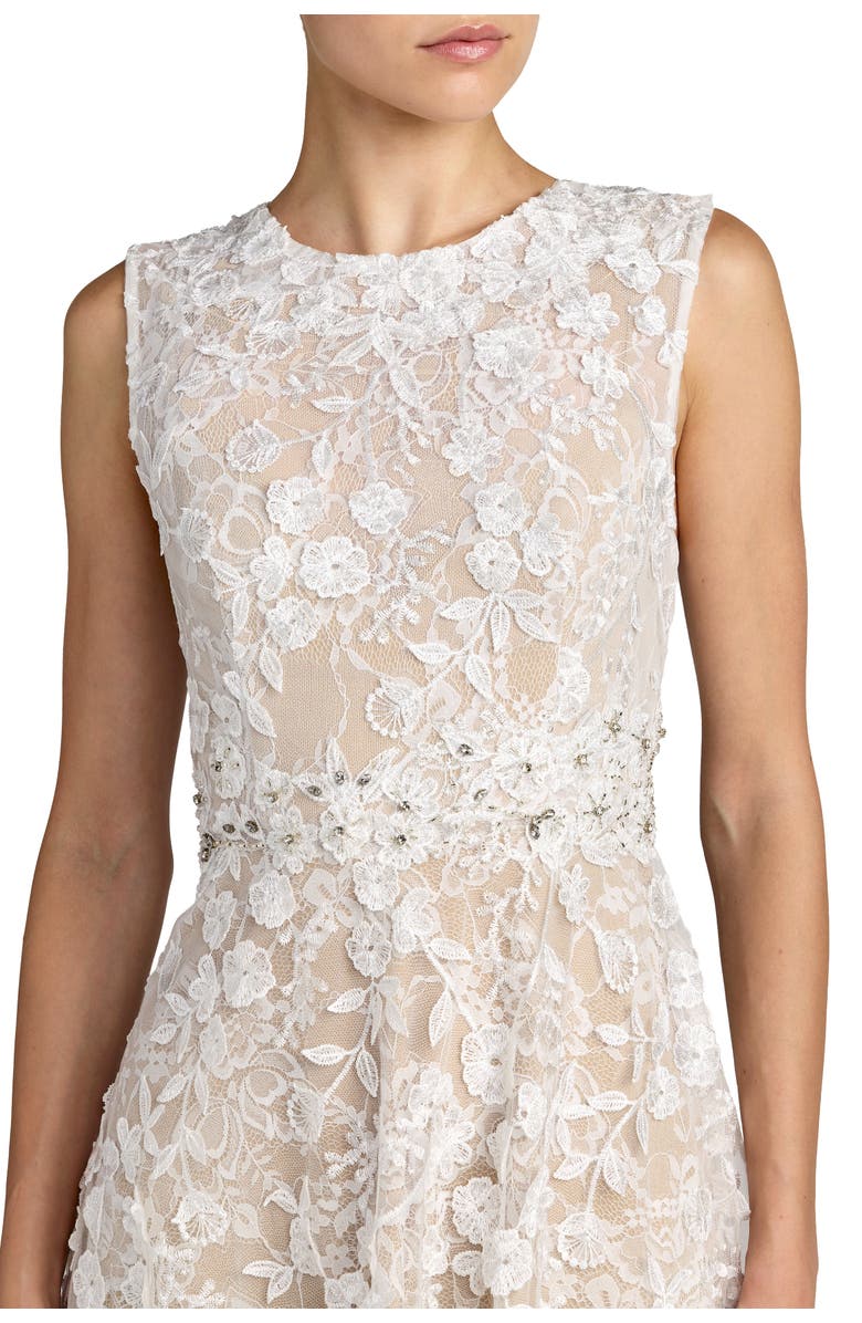 Mac Duggal Floral Embroidered High Neck Midi Dress, Alternate, color, Ivory Nude