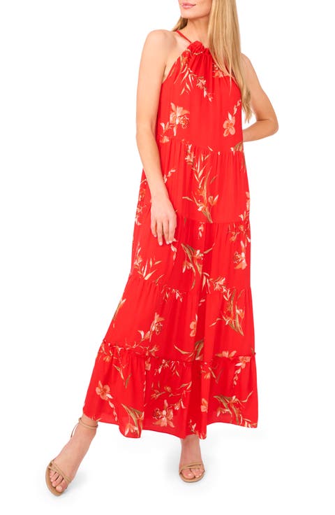 Floral Print Tiered Maxi Dress