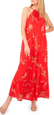 CeCe Floral Print Tiered Maxi Dress