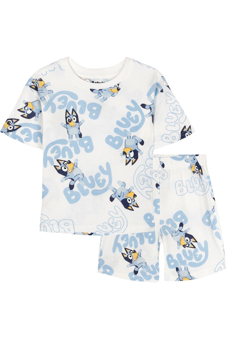 T-Shirt and Waffle Shorts Set, Main, color, Ivory Bluey
