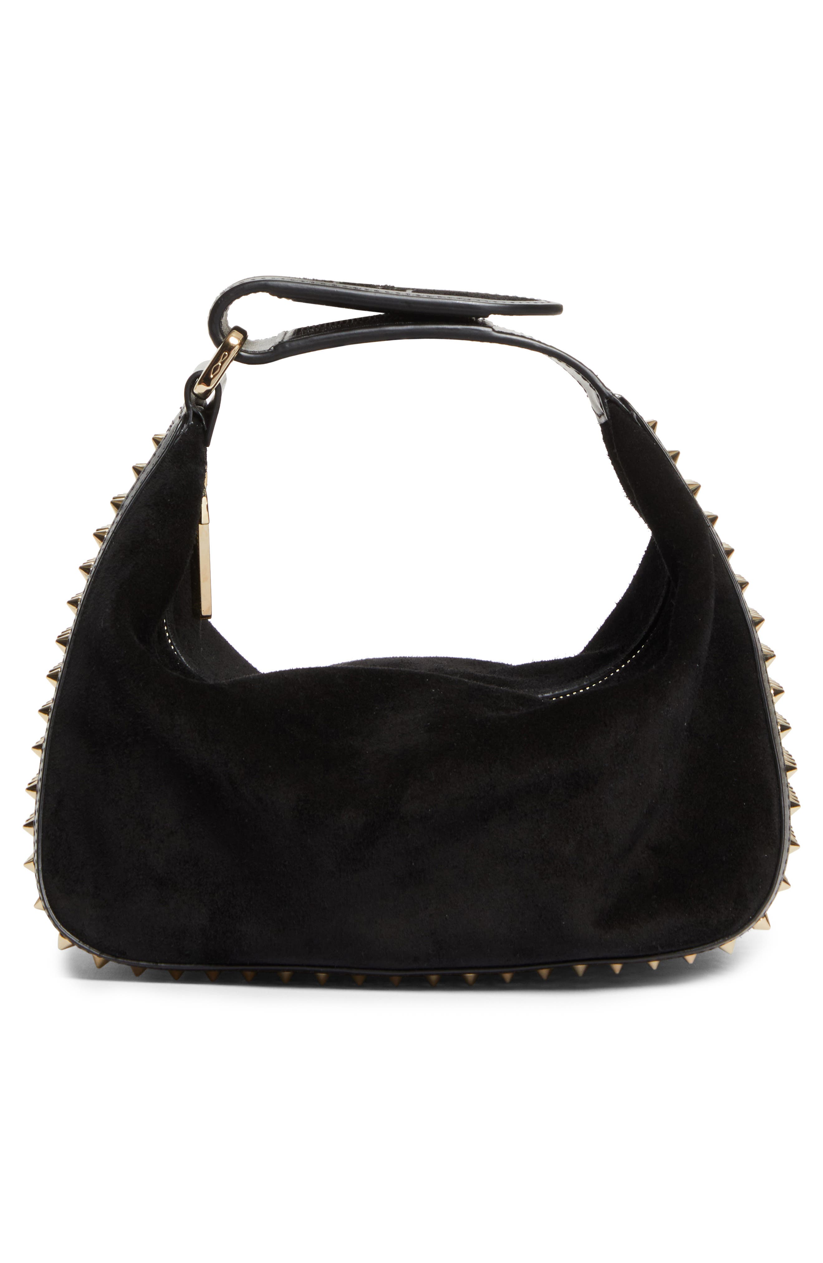 Christian Louboutin Funky Empire Spike Dopp Leather Top Handle Pouch, Alternate, color, Black