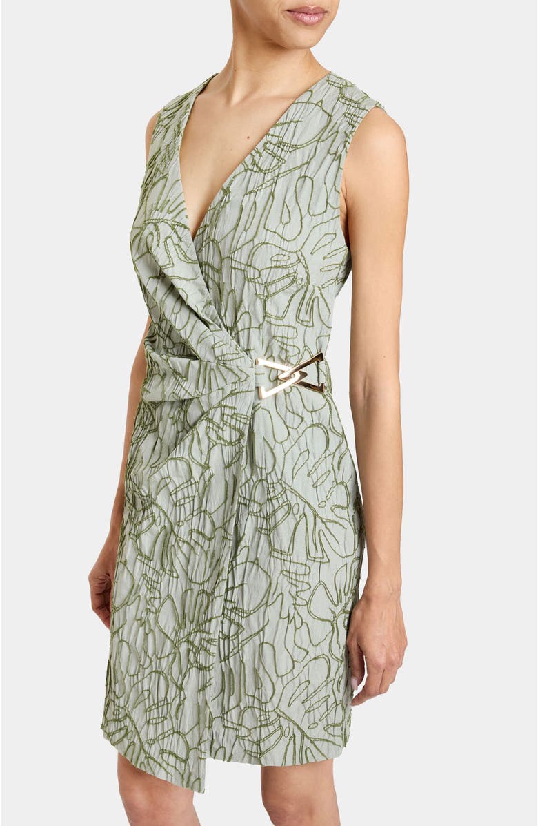 Santorelli TILLY Sleeveless Faux Wrap Shift Dress in Stretch Cotton Cloque, Alternate, color, 