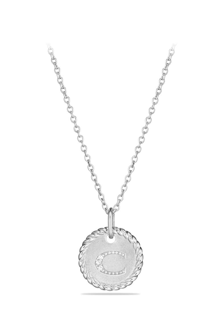 Initial Charm Necklace with Diamonds in 18K White Gold, Main, color, C