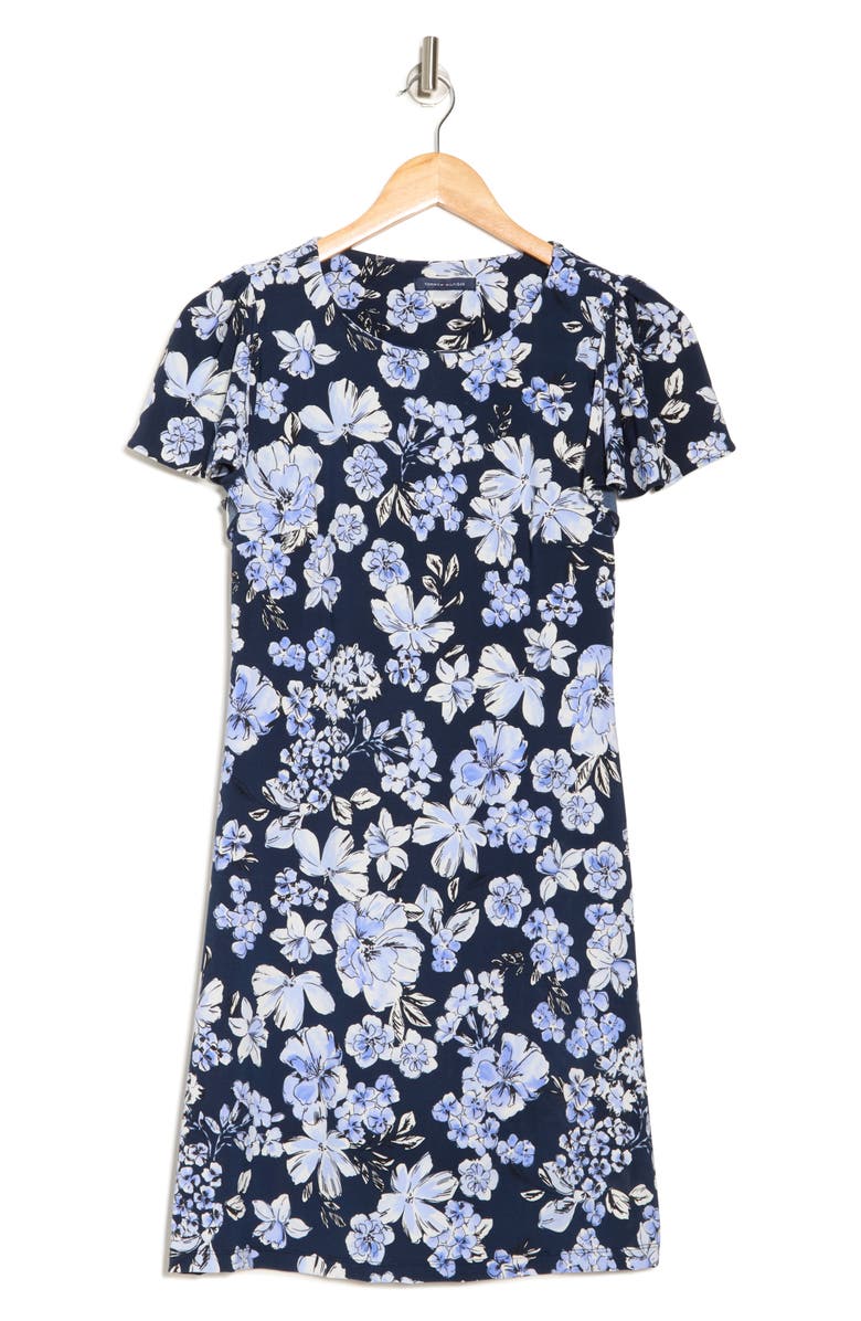 Tommy Hilfiger Floral Flutter Sleeve Jersey Shift Dress, Main, color,