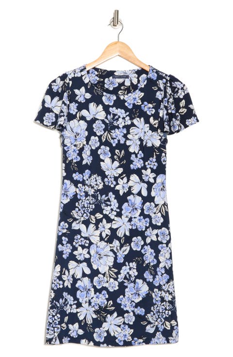 Floral Flutter Sleeve Jersey Shift Dress