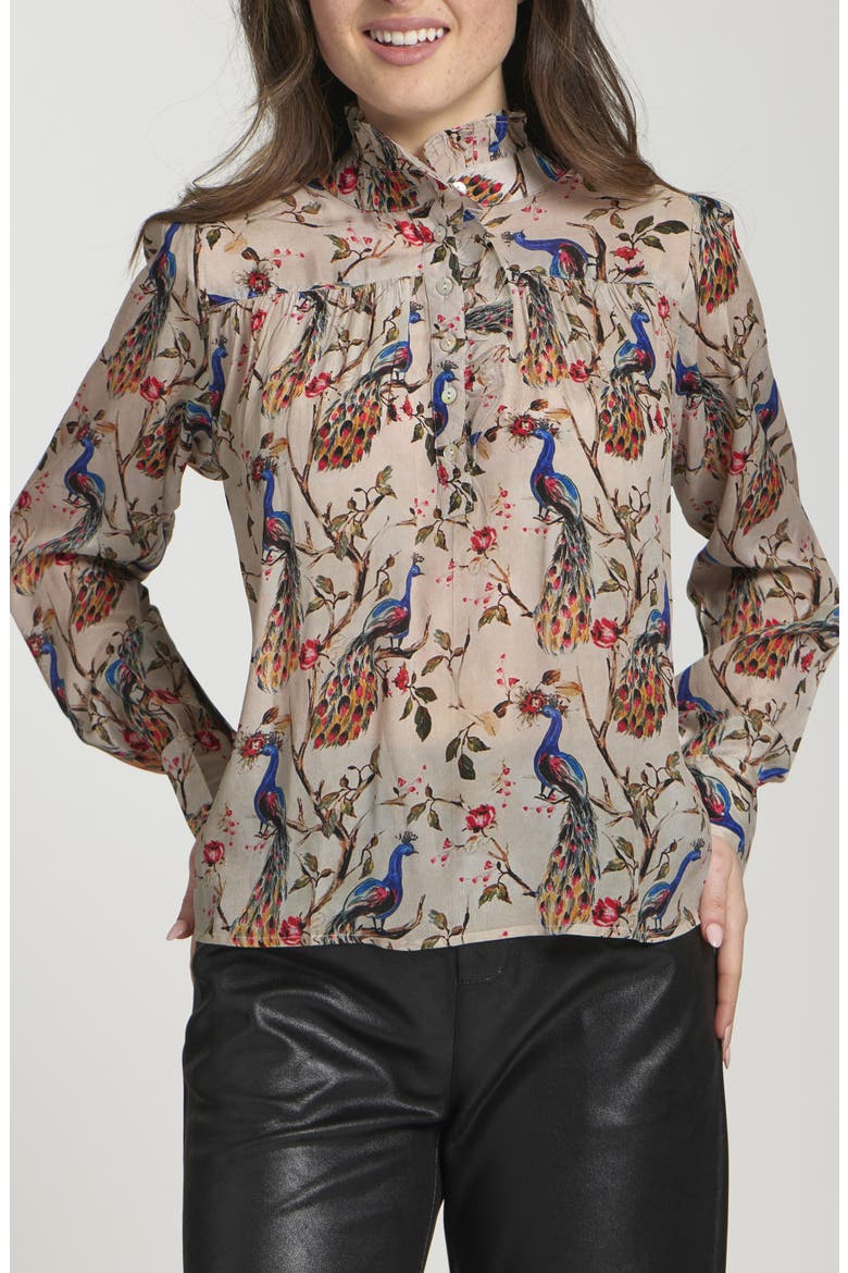Ruffle Half-Placket Shirt, Main, color, ANTIQUE WHITE