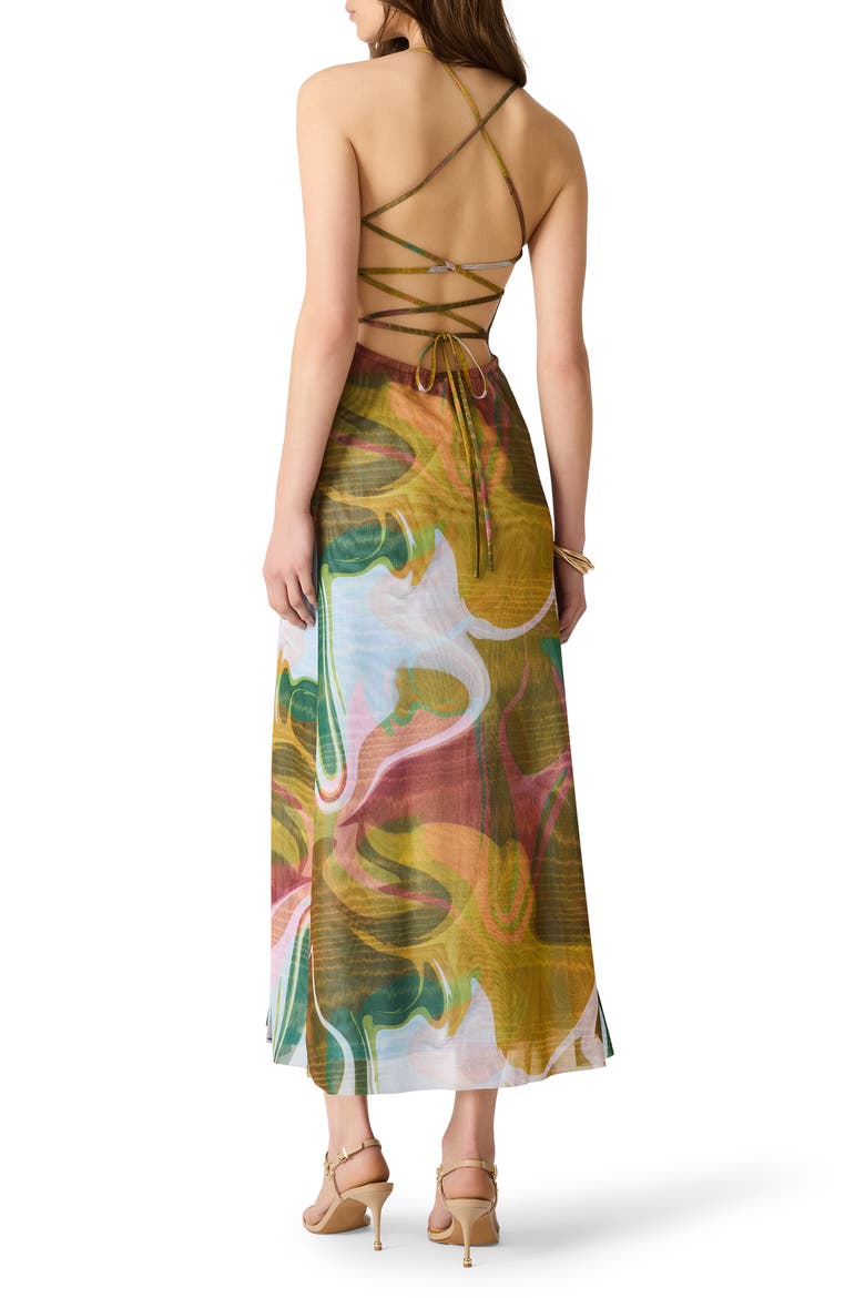 Adella Abstract Print Mesh Midi Dress, Alternate, color, MARBLE