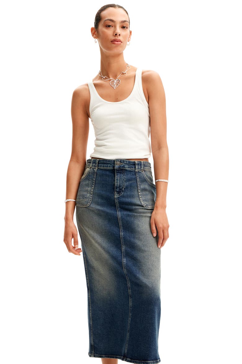 Fal Sia Longline Denim Skirt, Alternate, color, BLUE