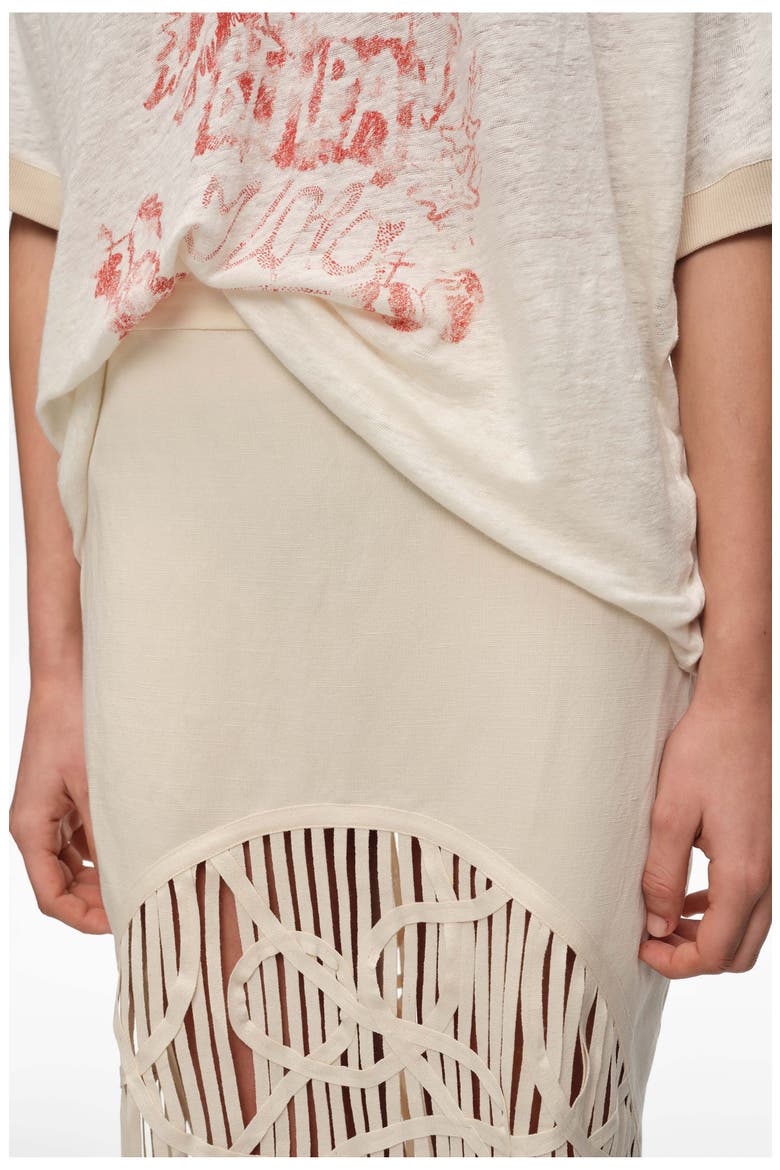 Irregular Fringed Linen Skirt, Alternate, color, SAND