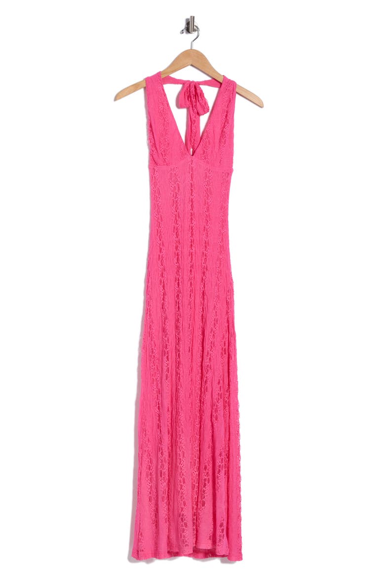 Zoi Lace Halter Maxi Dress, Alternate, color, HOT PINK