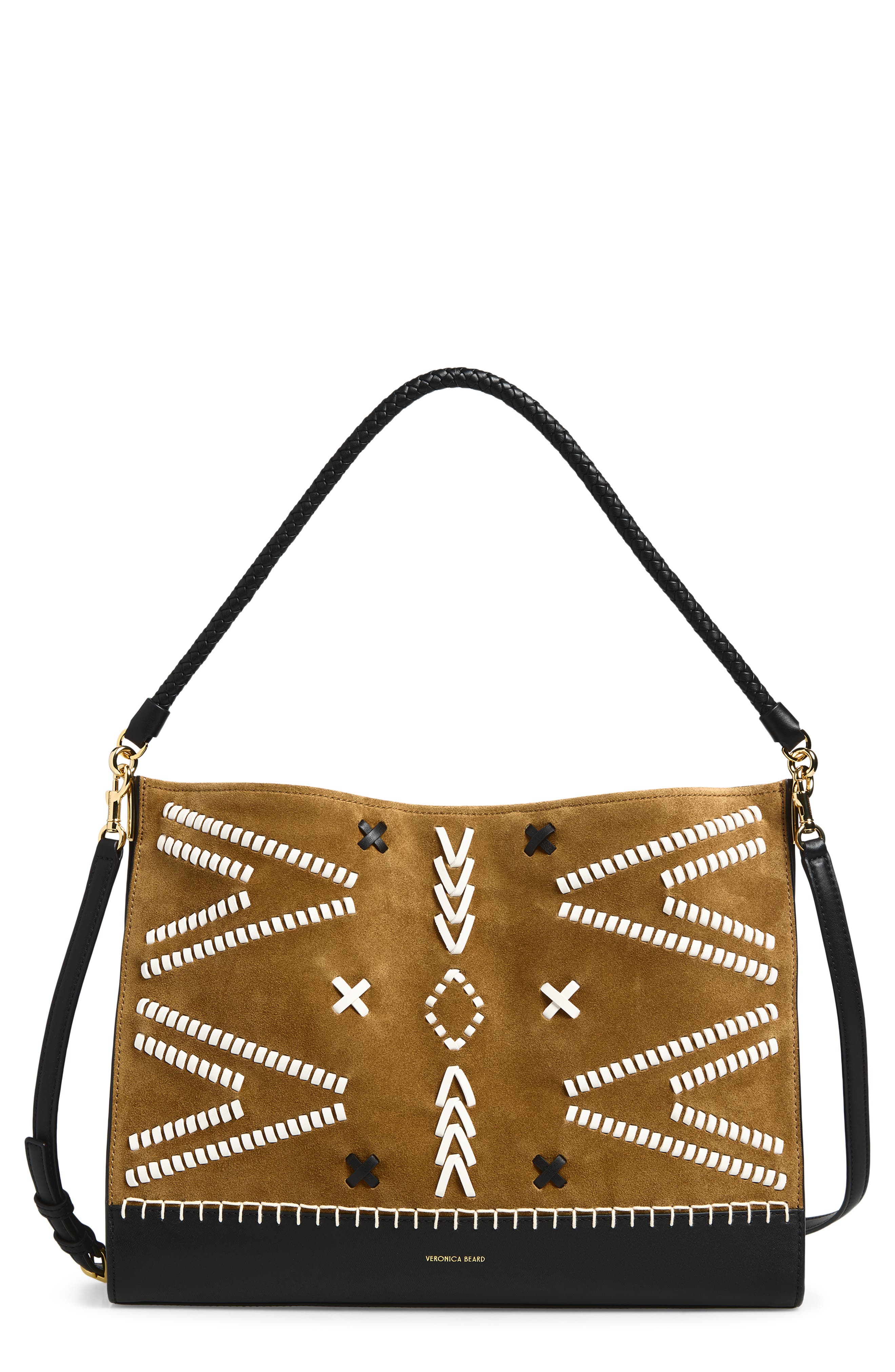 Veronica Motif Suede & Leather Hobo, Main, color, ACORN MULTI