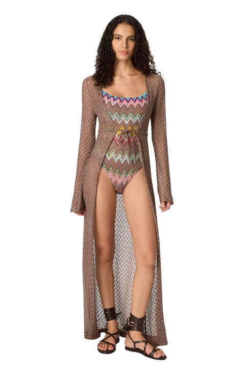 Long Cardigan In Lamé Viscose With Spiderweb Motif