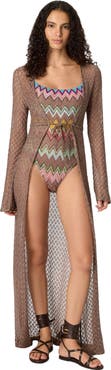 Missoni Long Cardigan In Lamé Viscose With Spiderweb Motif