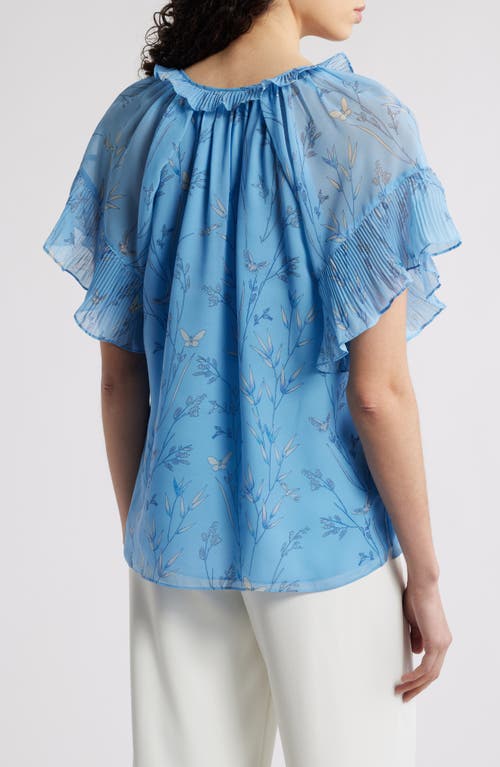 Kobi Halperin Plissé Ruffle Print Top In Horizon Multi