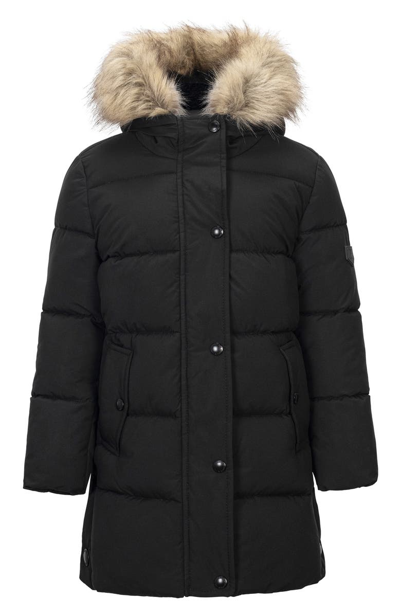 Sam Edelman Kids' Expedition Faux Fur Trim Hooded Puffer Coat, Main, color, Black