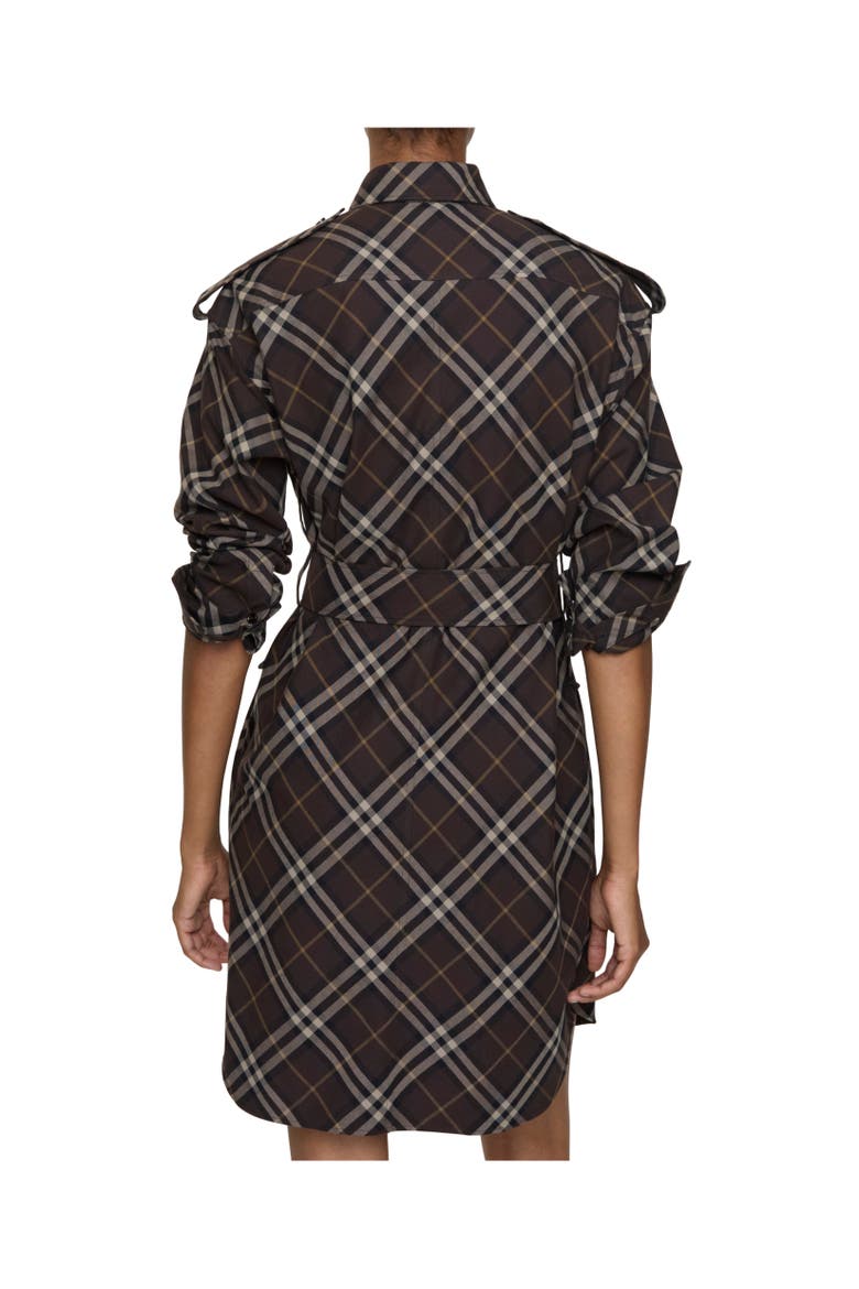 Check Cotton Flannel Shirt Dress, Alternate, color, Truffle brown
