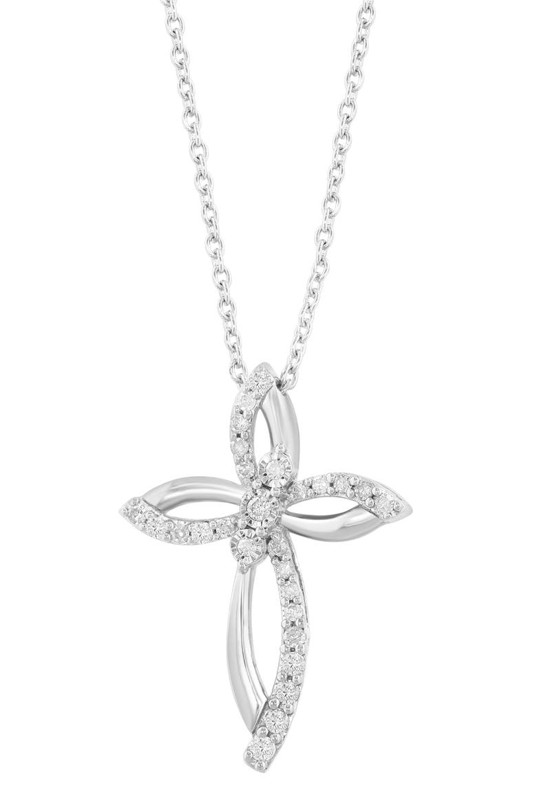 Sterling Silver Diamond Cross Pendant Necklace, Alternate, color, WHITE