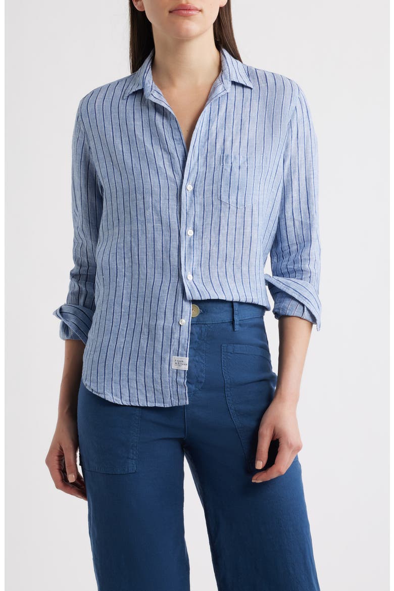 Relaxed Button-Up Shirt, Main, color, BLUE NAVY STRIPE