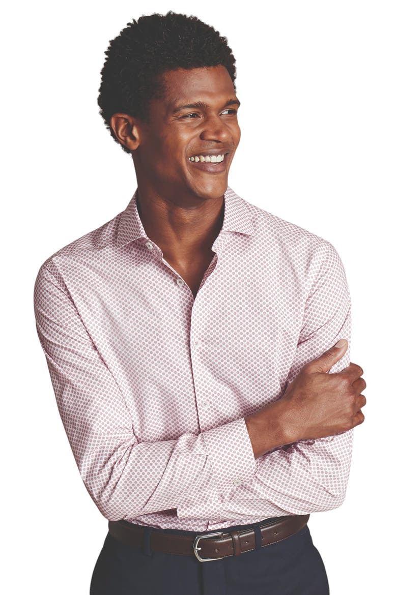Slim Fit Medallion Non-Iron Stretch Print Shirt, Main, color, Claret Pink