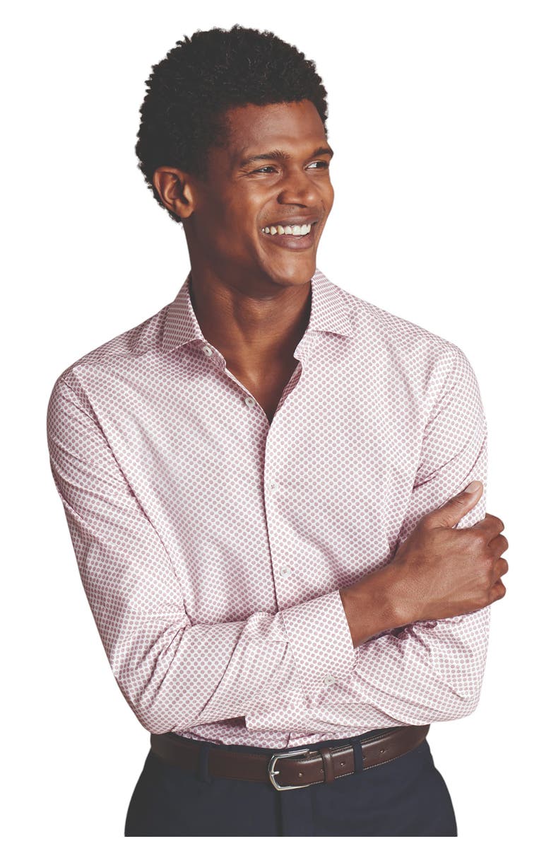 Charles Tyrwhitt Slim Fit Medallion Non-Iron Stretch Print Shirt, Main, color, Claret Pink