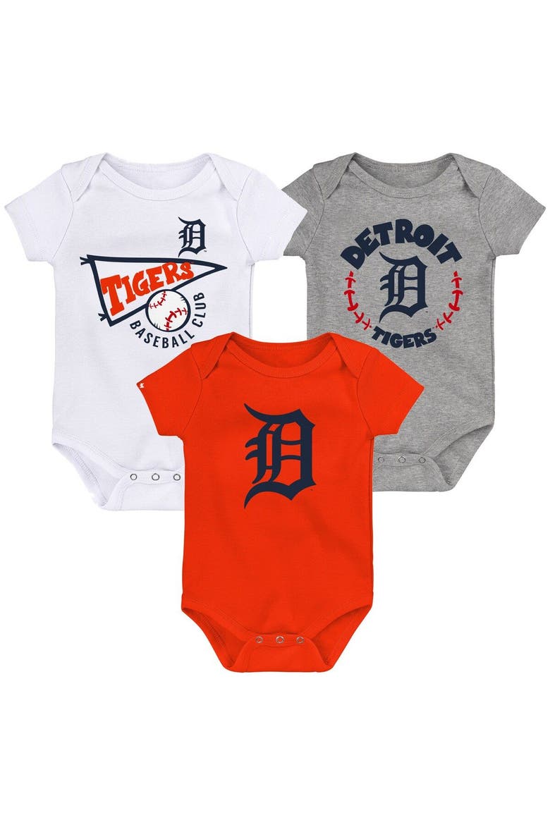 Infant Orange/White/Heather Gray Detroit Tigers Biggest Little Fan 3-Pack Bodysuit Set, Main, color, Orange